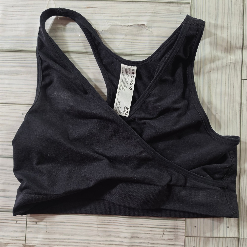 Medela Black Nursing Bra Maternity Crossover Racerback Size Medium 1454